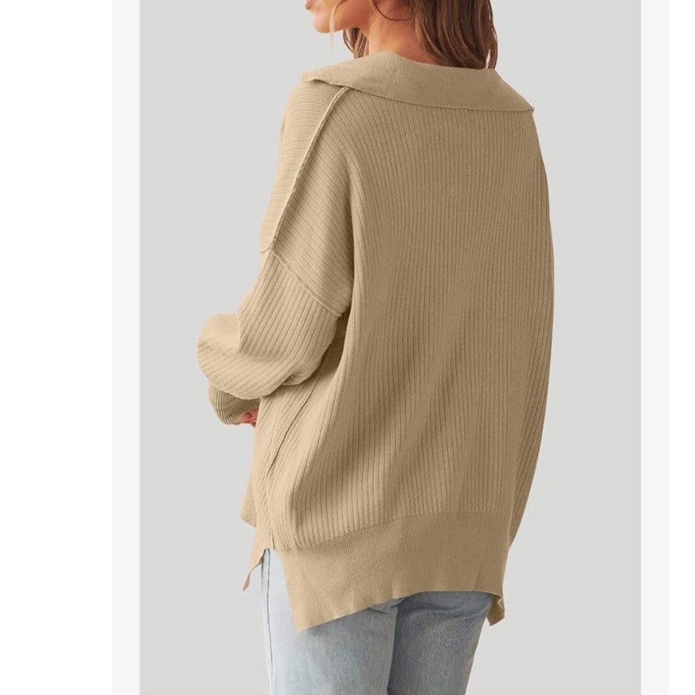 Women's Relaxed Long Sleeve Lapel Collar Sweater Small - Picture 5 of 10